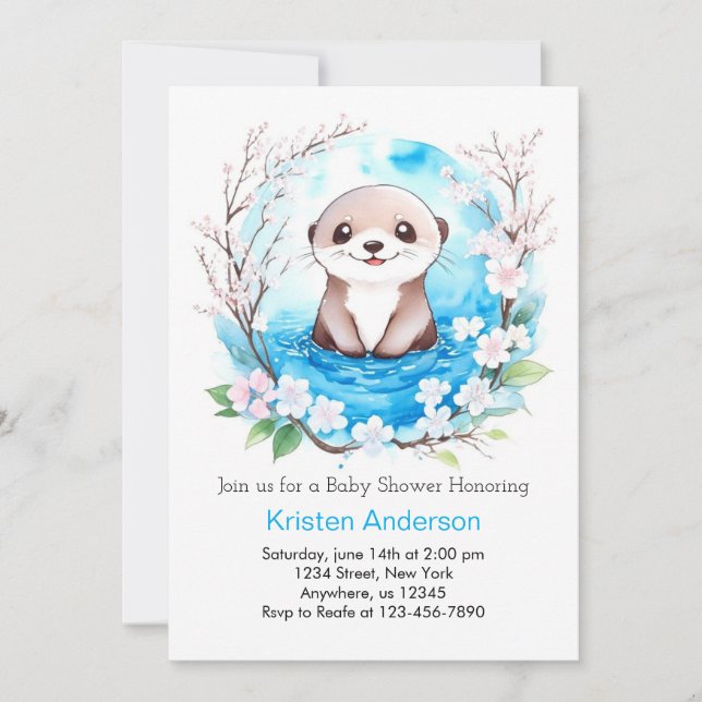 Invitation Baby shower de Fleur sauvage bleu enchanté (Devant)