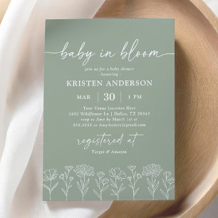 Invitation Baby shower de Fleur sauvage Boho vert de taille m