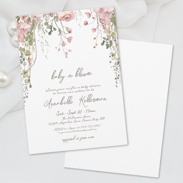 Invitation Baby shower de Fleur sauvage botanique rose pâle (Blush Pink Botanical Wildflower Baby Shower Invitation)