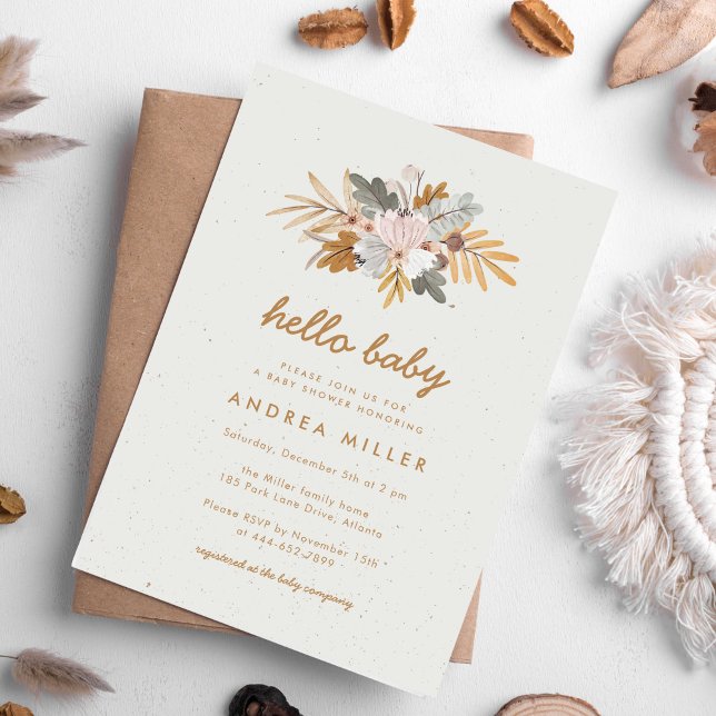 Invitation Baby shower de Fleur sauvage neutre rustique Boho (Boho wildflower baby shower invitation perfect for fall baby showers.)