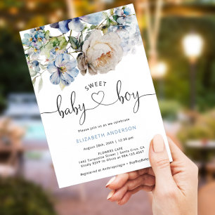 Invitation Baby shower de fleurs d'aquarelle bleu