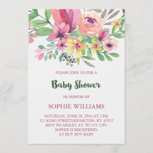 Invitation Baby shower de Fleurs d'Aquarelle de charme