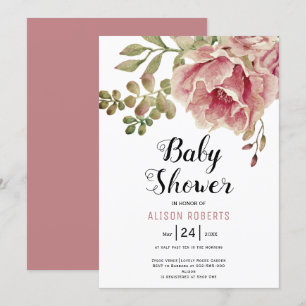 Invitation Baby shower de fleurs d'aquarelle rose rose poussi