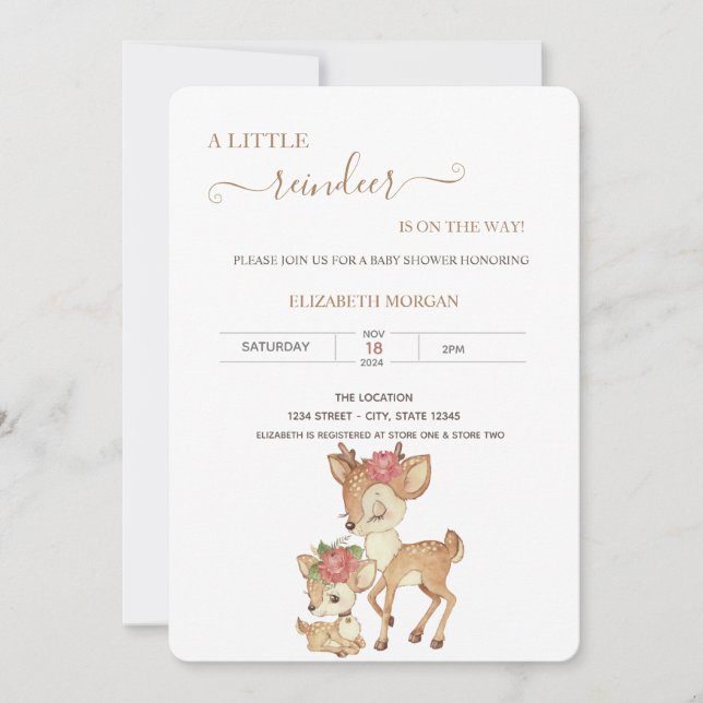 Invitation Baby shower de fleurs de cerfs de bébés mignons (Devant)
