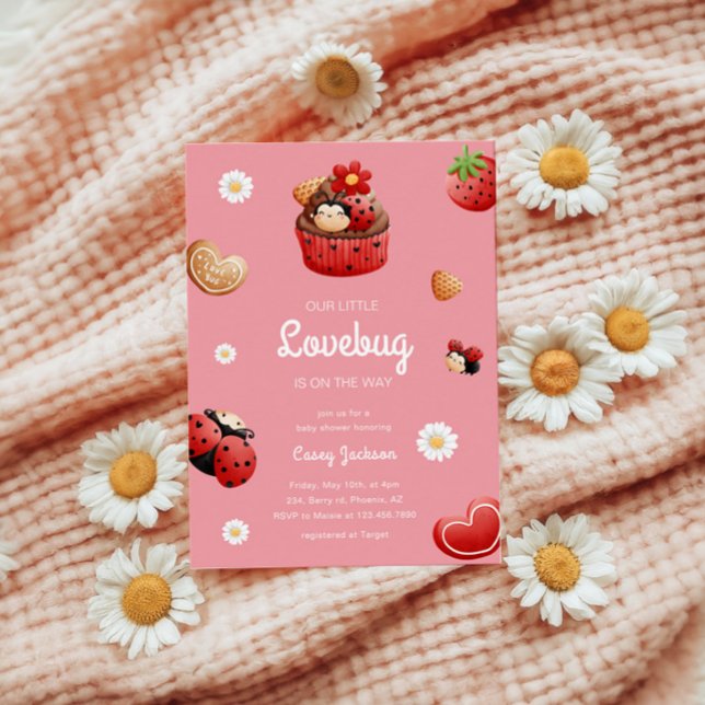 Invitation Baby shower de fleurs de cupcake de Ladybug mignon (Créateur téléchargé)