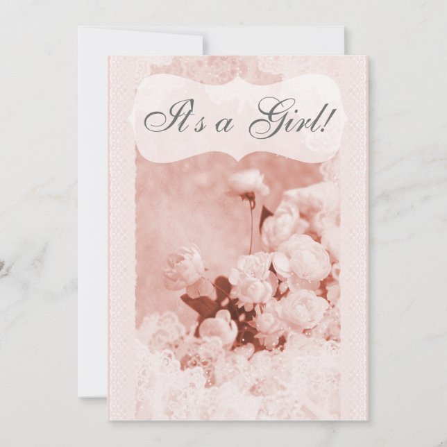 Invitation Baby shower de fleurs de pivoines roses Chic Shabb (Devant)