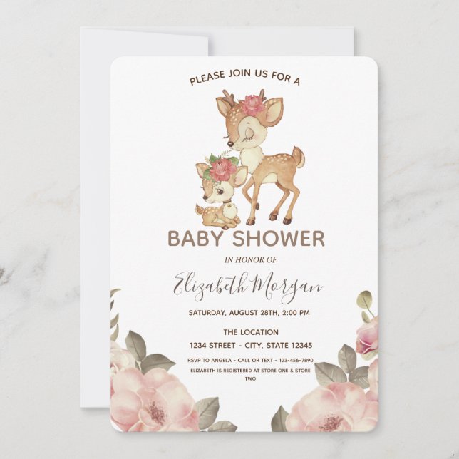 Invitation Baby shower de fleurs de rennes mignonnes (Devant)