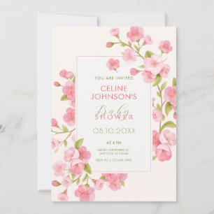 Invitation Baby shower de fleurs de sakura rose