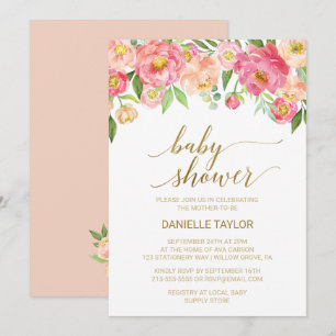 Invitation Baby shower de fleurs de tourbe rose et de poitrin
