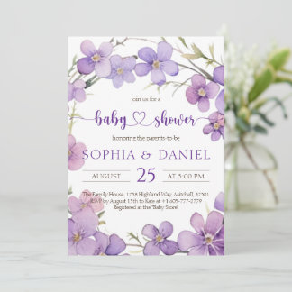 Invitation Baby shower de fleurs de violet délicates au print