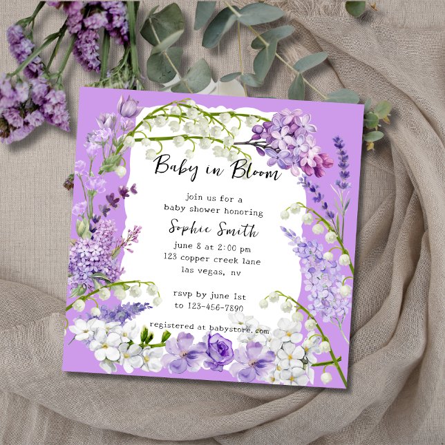 Invitation Baby shower de fleurs de violet et de Lilac (Créateur téléchargé)