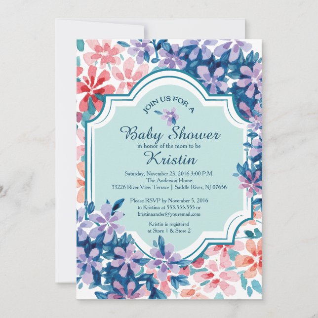 Invitation Baby shower de fleurs d'hydrangée rose et violet (Devant)
