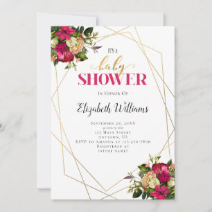 Invitation Baby shower de fleurs d'or rose