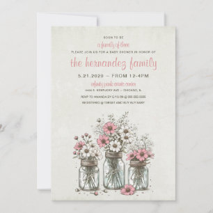 Invitation Baby shower de fleurs en pot Mason rose