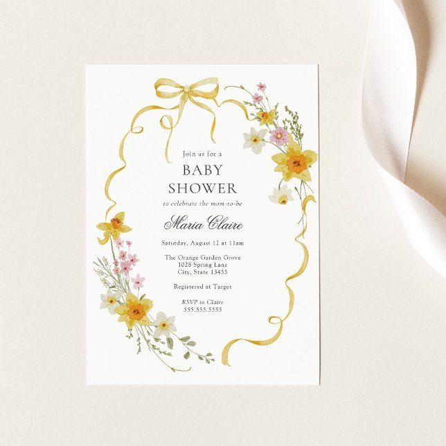 Invitation Baby shower de fleurs et de vaches jaunes (Créateur téléchargé)