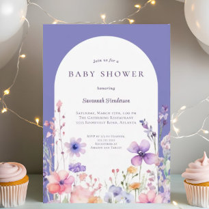 Invitation Baby shower de fleurs pourpre Fleur sauvage d'aqua