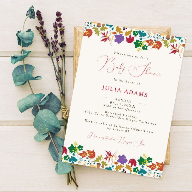 Invitation Baby shower de fleurs pourpre jaune de moutarde de (Créateur téléchargé)