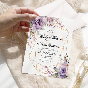 Invitation Baby shower de fleurs Roses violettes et bleues