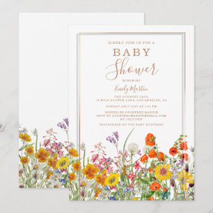 Invitation Baby-Shower de Fleurs Sauvages de Campagne à Prix