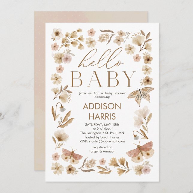Invitation Baby shower de fleurs vintages (Devant / Derrière)