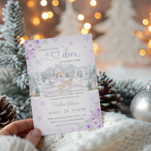 Invitation Baby shower de Flocon de neige violet de cerf d'hi (Créateur téléchargé)