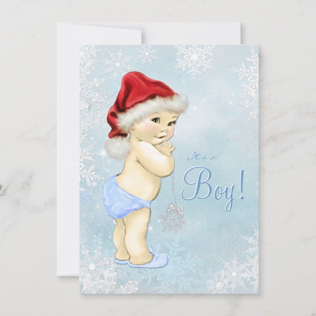 Invitation Baby shower de flocons de neige bleu petit Père No (Devant)
