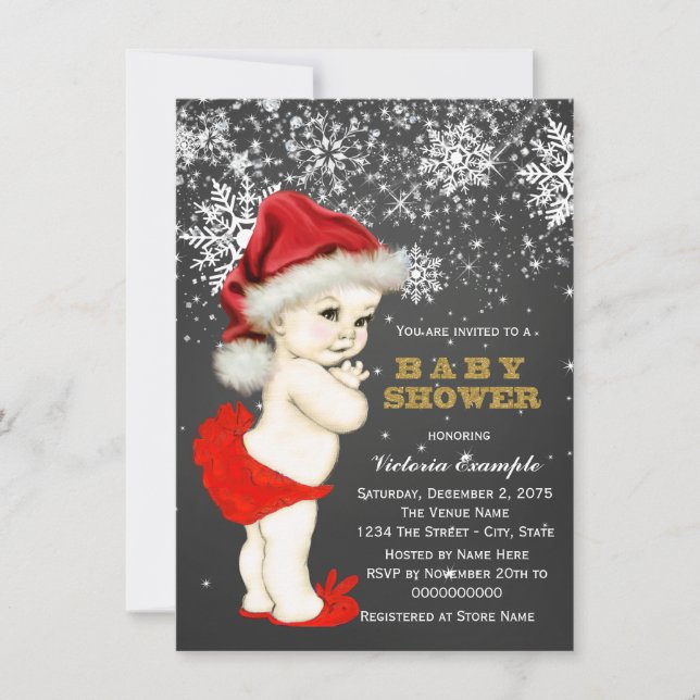 Invitation Baby shower de flocons de neige mignonne Père Noël (Devant)