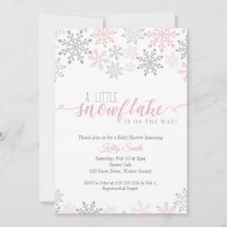 Invitation Baby shower de flocons de neige, Petite fille, hiv