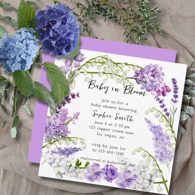 Invitation Baby shower De Flore Lilac Et Violet Délicat (Créateur téléchargé)