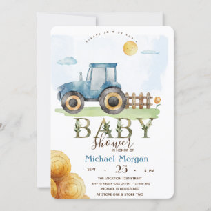 Invitation Baby shower de foin de tracteur de ferme aquarelle