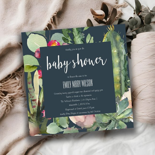 INVITATION BABY SHOWER DE FOLIAGE CACTI ROY FLORAL DESERT (Créateur téléchargé)