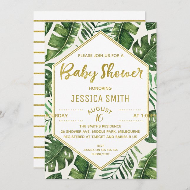 Invitation Baby shower de Foliage Tropical Moderne (Devant / Derrière)