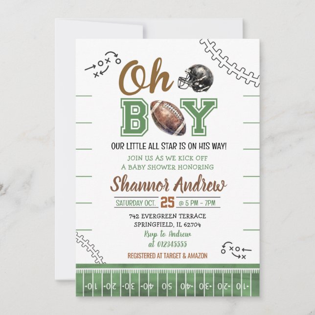 Invitation Baby shower de football américain numérique Rookie (Devant)