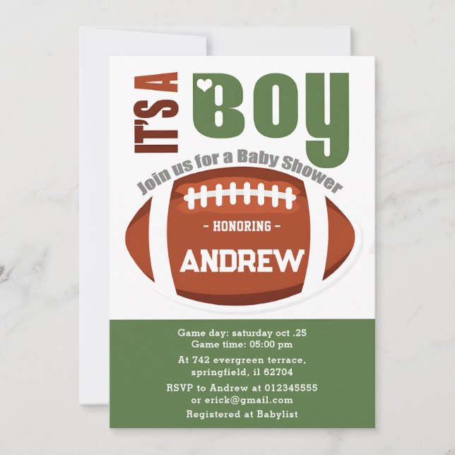 Invitation Baby shower de football américain Touchdown person (Devant)