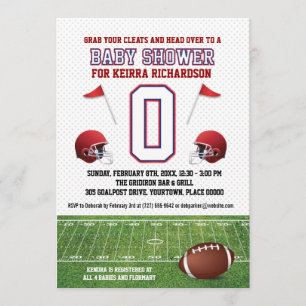Invitation Baby shower de football bleu et rouge