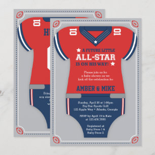 Invitation Baby shower de football Invitation, Bleu, Rouge, G