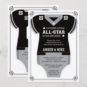 Invitation Baby shower de football Invitation, noir, gris