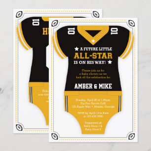 Invitation Baby shower de football Invitation, Or, Noir