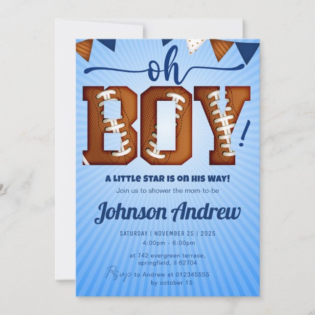 Invitation Baby shower de football sportif personnel (Devant)