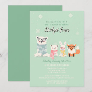 Invitation Baby shower de forêt hivernale pour bébés animaux