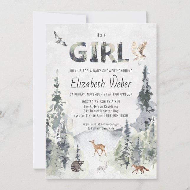 Invitation Baby shower de forêt rustique (Devant)