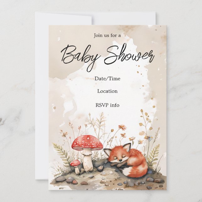 Invitation Baby shower de Fox couché (Devant)