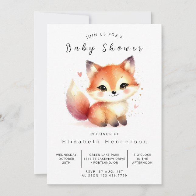 Invitation Baby shower de Fox minimaliste neutre (Devant)