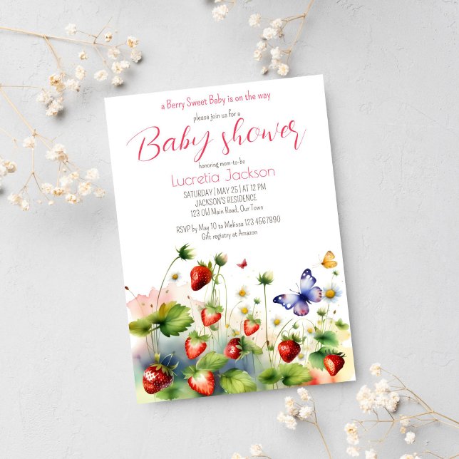 Invitation Baby shower de fraise Berry (Berry sweet strawberry baby shower template invitation instant digital download strawberry meadow)