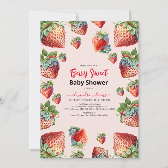 Invitation Baby shower de fraise d'aquarelle mignonne (Devant)