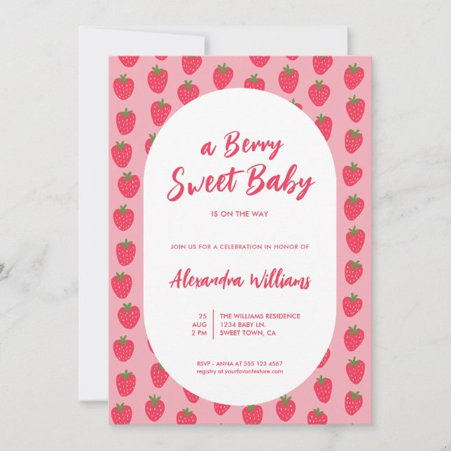 Invitation Baby shower de fraise pour bébé fille (Devant)