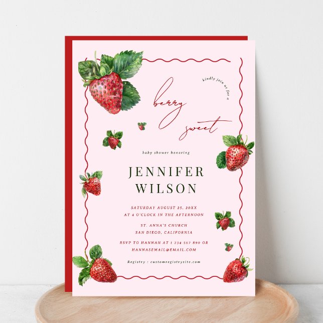 Invitation Baby shower de fraise rose et rouge Berry Sweet (Créateur téléchargé)
