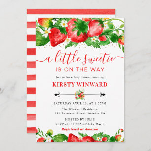 Invitation Baby shower de fraises et fleurs d'aquarelle