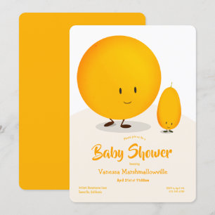 Invitation Baby shower de fruits caricaturaux blanc orange Ku