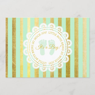 Invitation Baby shower de garçon à rayures vert et